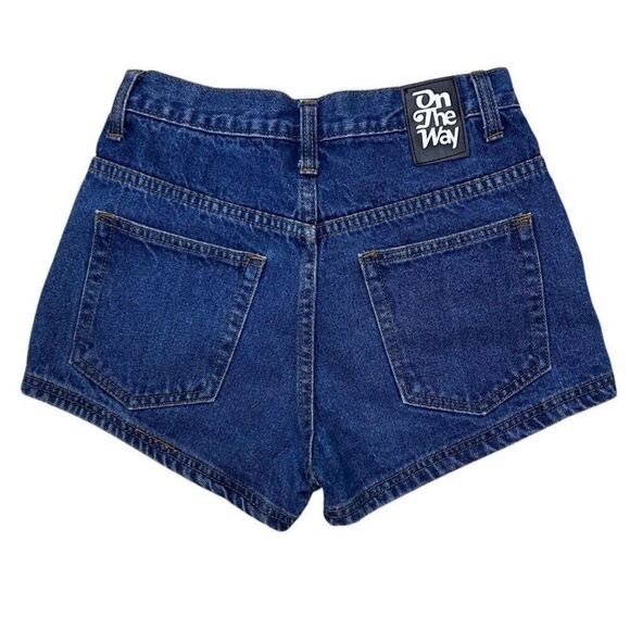 On The Way Denim Jean Shortie Shorts Women's Medium Blue High Waisted Zip Fly - Picture 7 of 10